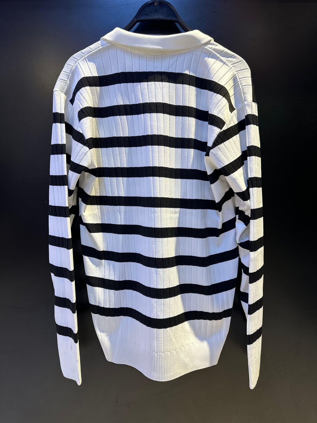 Men's Ribbed Knit Long-Sleeve Polo Sweater