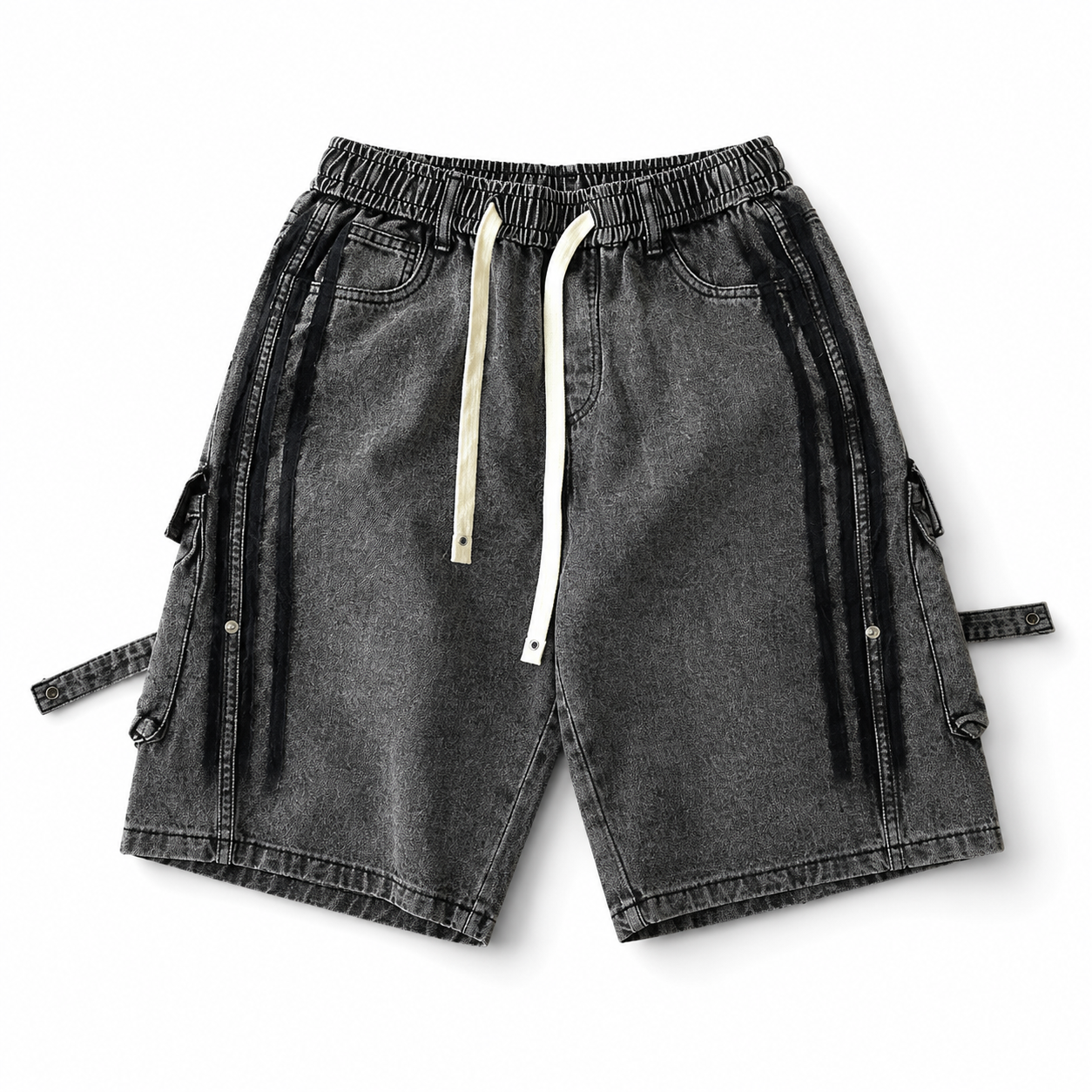 Men's Washed Black Denim Cargo Shorts – Utility Streetwear Relaxed Fit Shorts