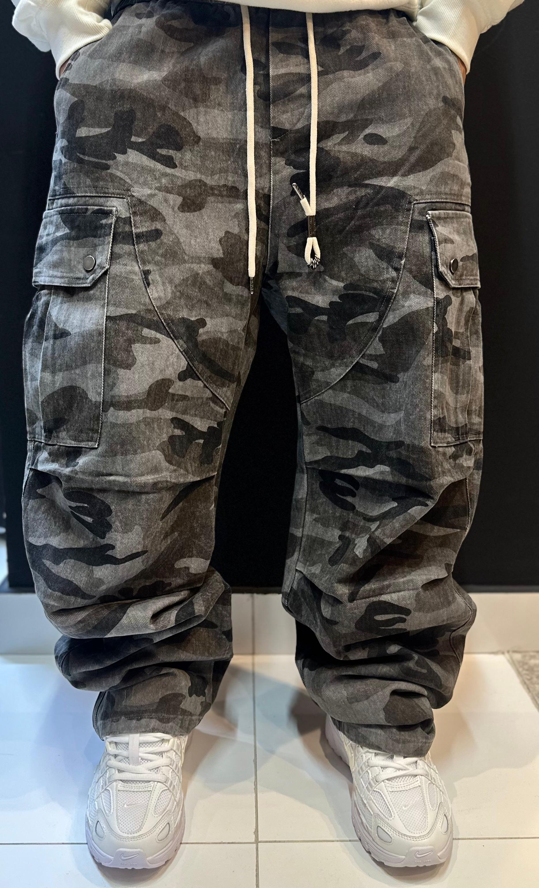 Dark Grey Camouflage Corduroy Cargo Pants