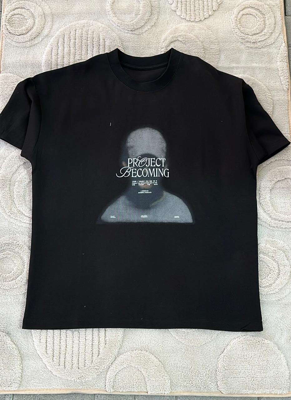 Black "PROJECT BECOMING" Graphic T-Shirt | Abstract Silhouette Streetwear Tee