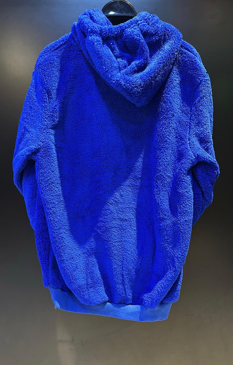 Vibrant Royal Blue Sherpa Fleece Pullover Hoodie - Cozy Oversized Fit