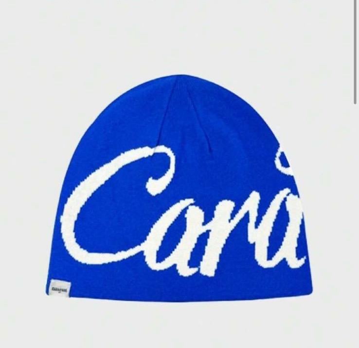 Electric Blue Knit Beanie with White 'Cara' Script Logo