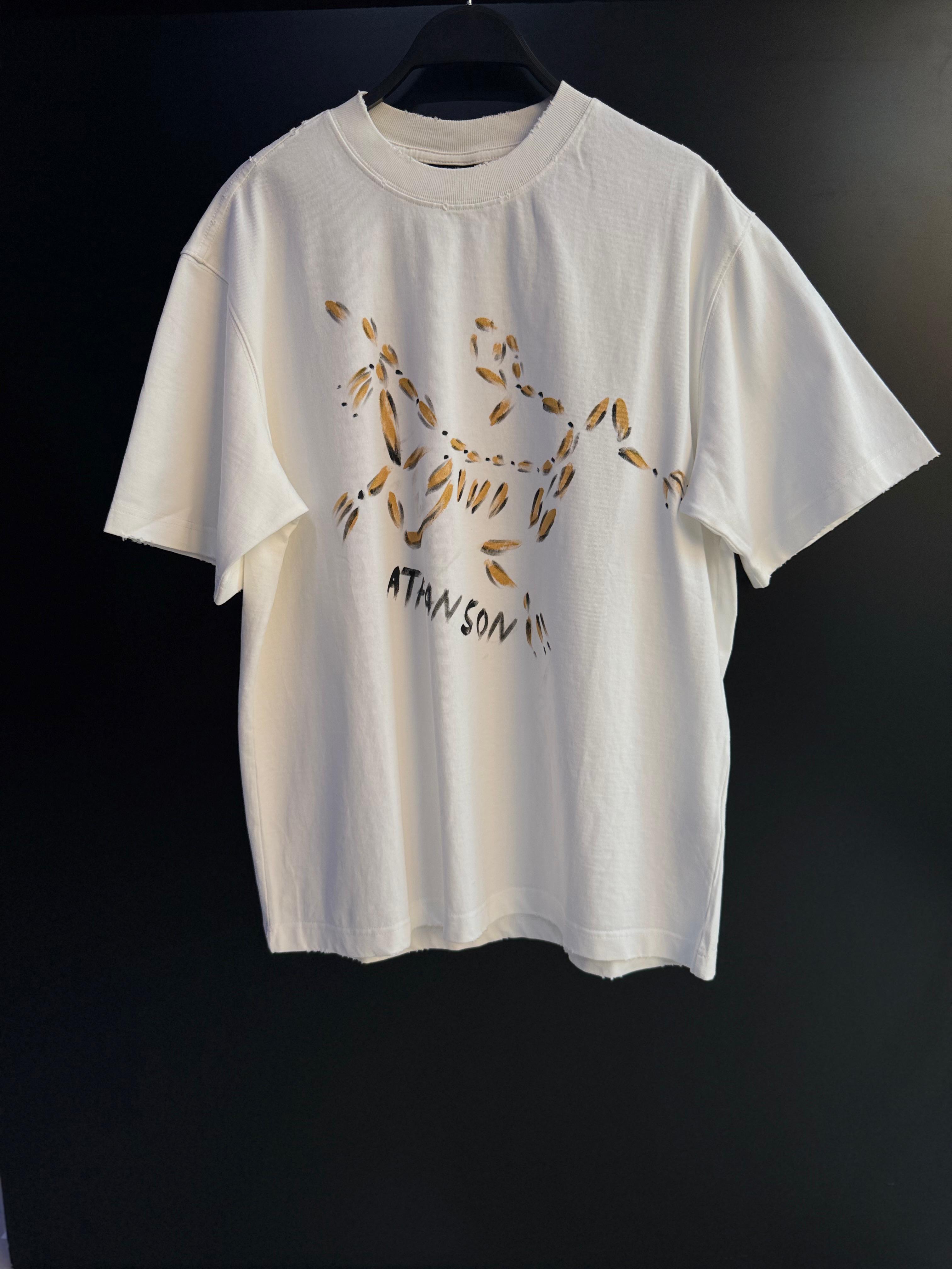 ATFANSON Men's White Graphic T-Shirt - Abstract Gold Print "ATANSON" Tee