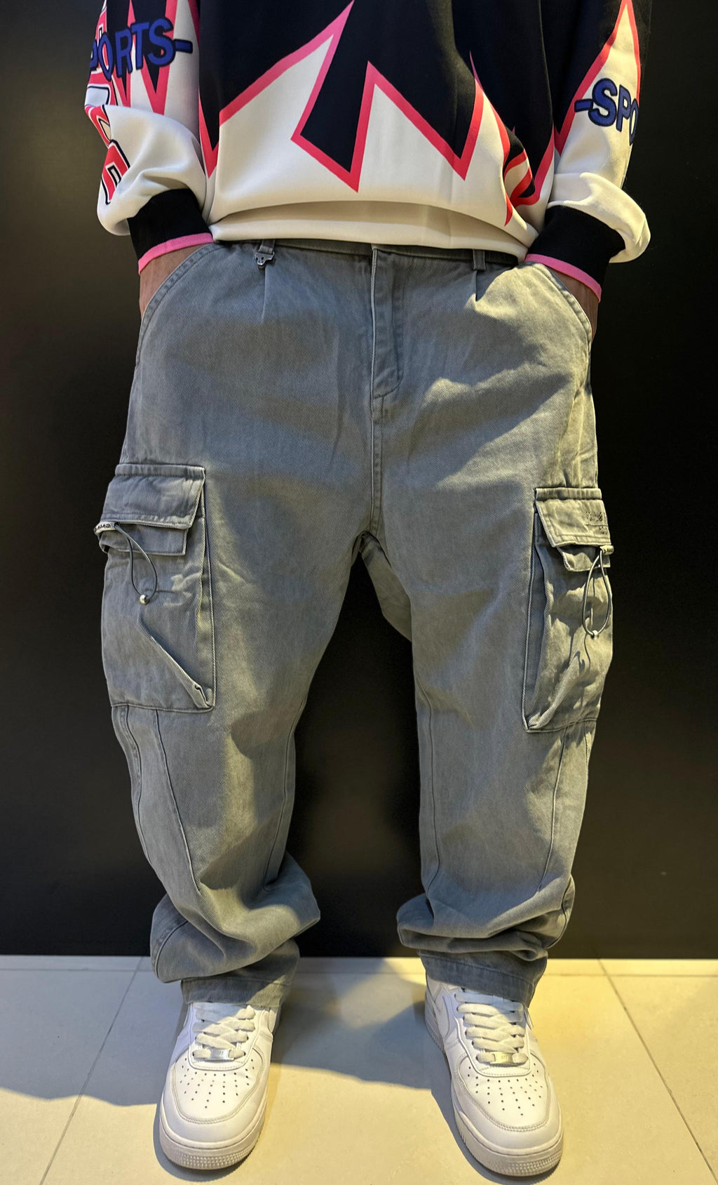 Washed Grey Baggy Cargo Trousers (Y2K / Skate Style)