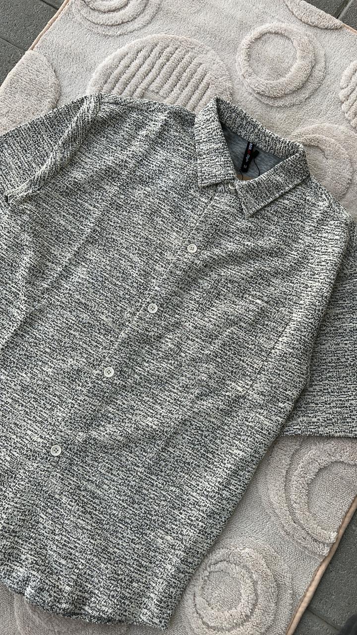 Men's Textured Bouclé Short Sleeve Shirt | Knit Summer Button-Down Top