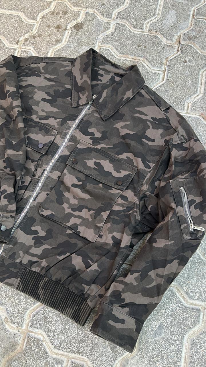 Dark Camo Workwear Bomber Jacket | Zip Front