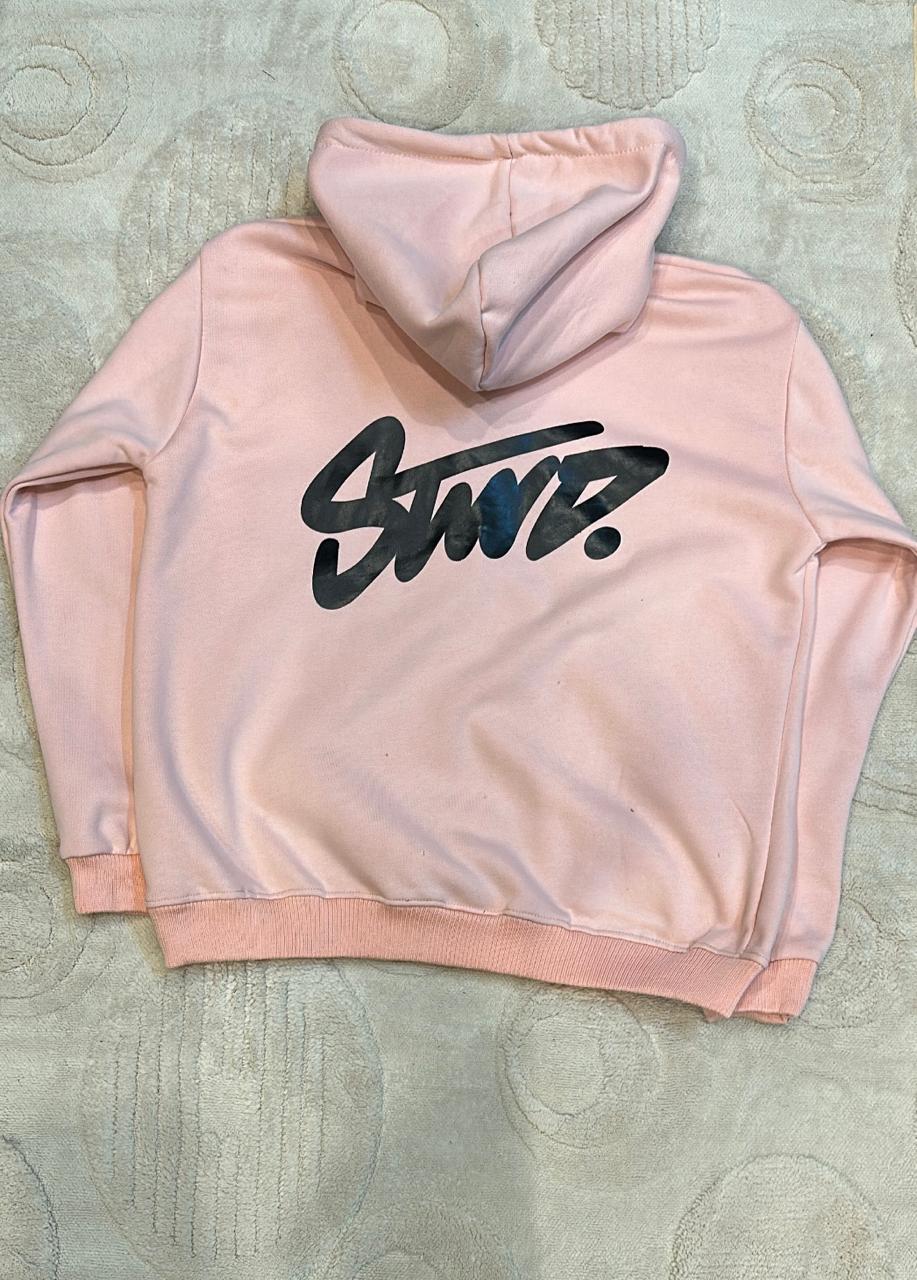 STWD Light Pink Hoodie | Soft Pastel Pullover with Black Logo