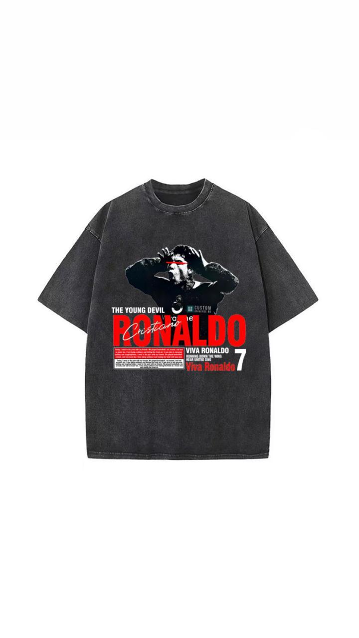 Washed Black Oversized T-Shirt with Cristiano Ronaldo Graphic