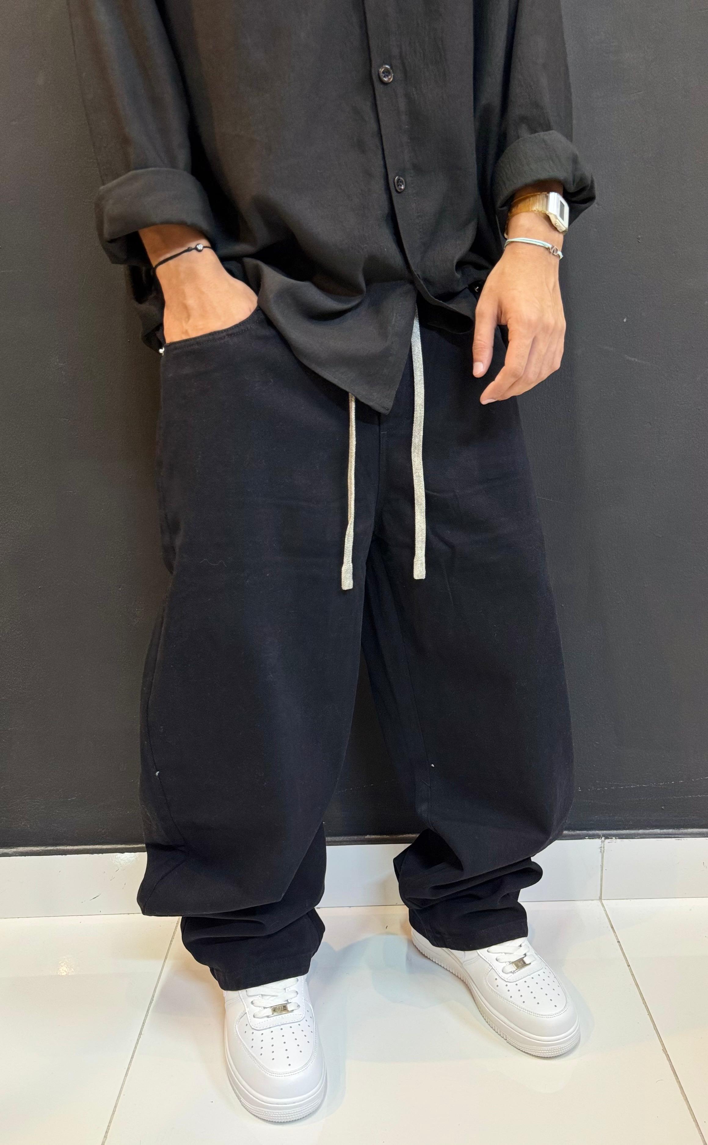 High-Shine Black Nylon Track Pants