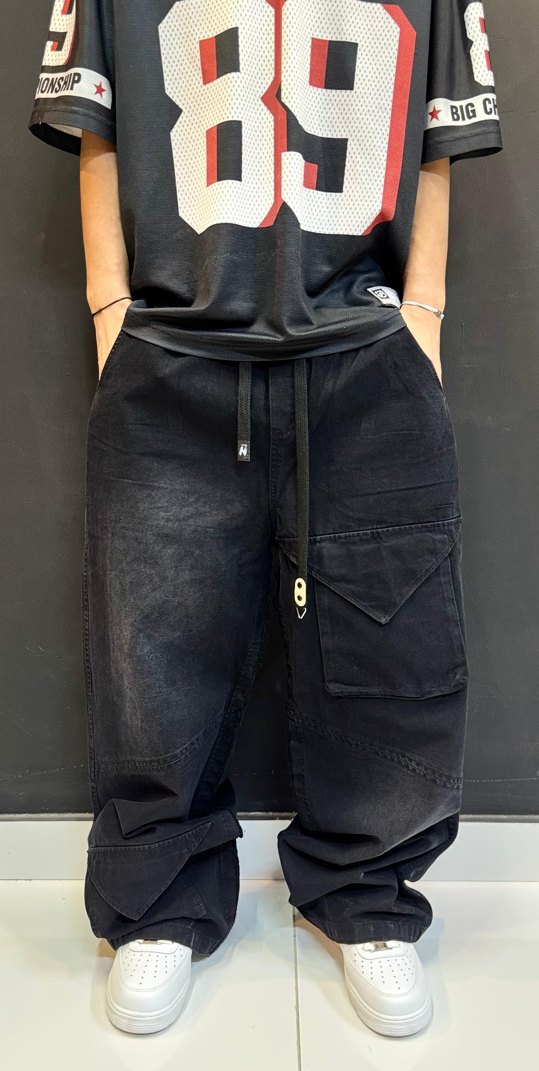 Oversized Black Wash Baggy Cargo Pants | Distressed Streetwear Trousers