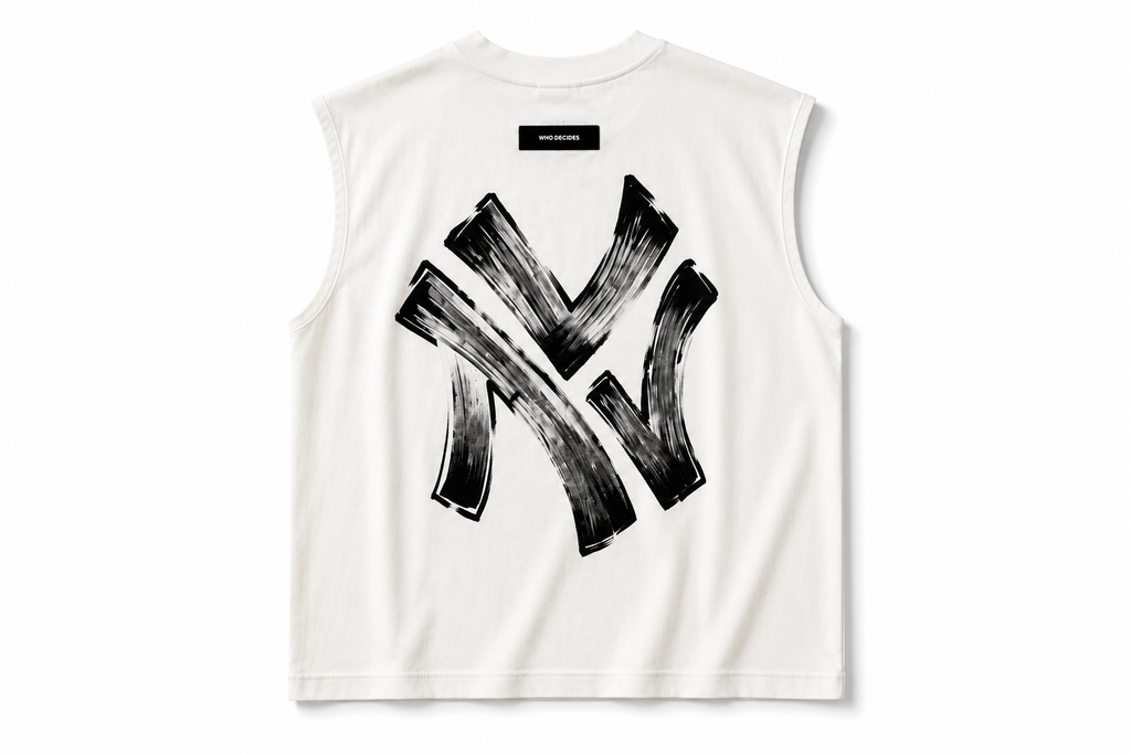 White Graphic Sleeveless Muscle Tee – Brushstroke Edition