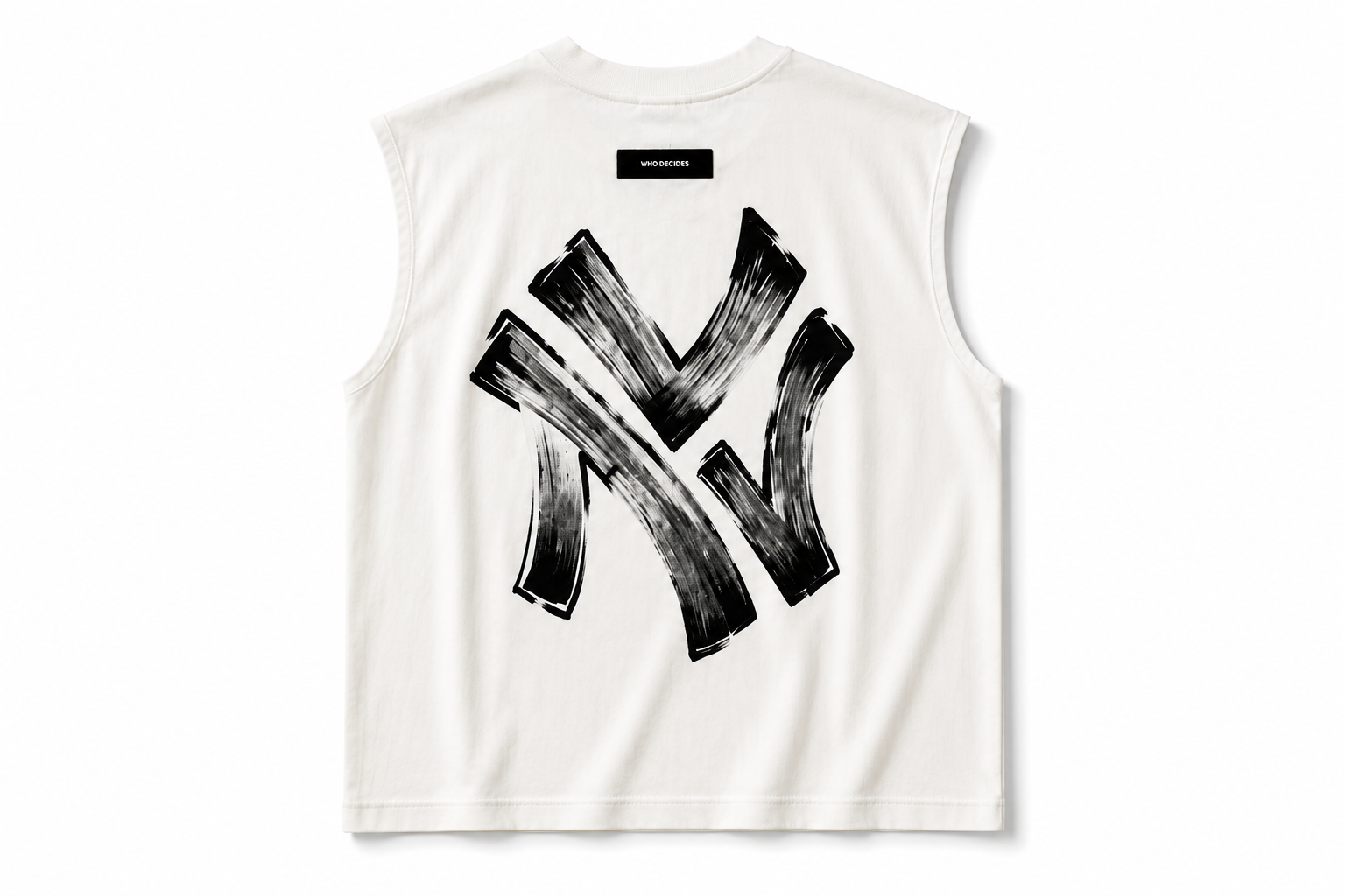 White Graphic Sleeveless Muscle Tee – Brushstroke Edition