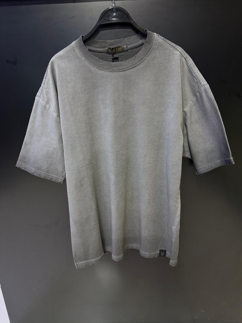 Washed Grey Oversized T-Shirt - Distressed Finish Crew Neck Tee