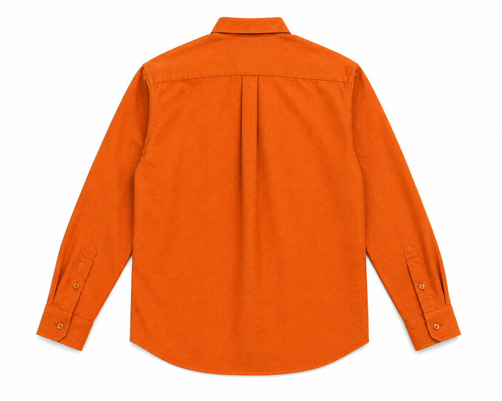 Essentials Men’s Orange Button-Down Shirt (Back View) – Modern Fit