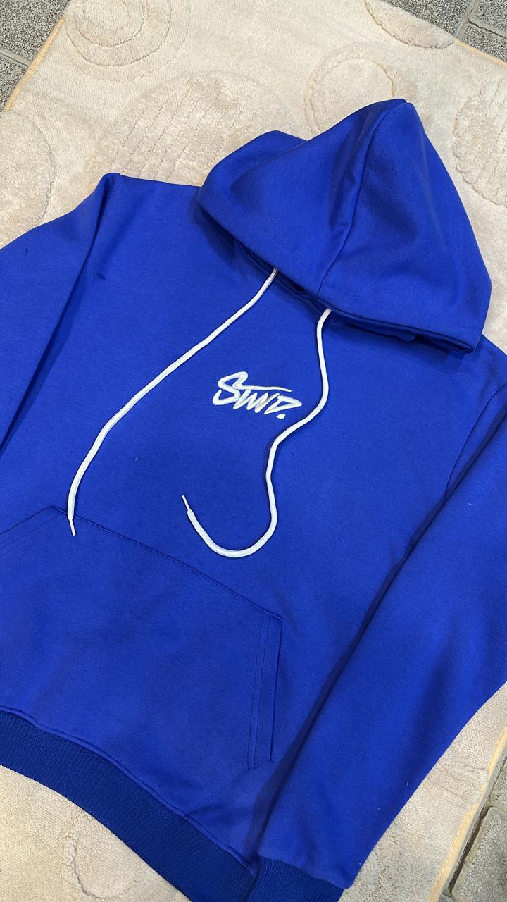 STWD. Logo Royal Blue Pullover Hoodie - Vibrant Unisex Sweatshirt with White Drawstrings