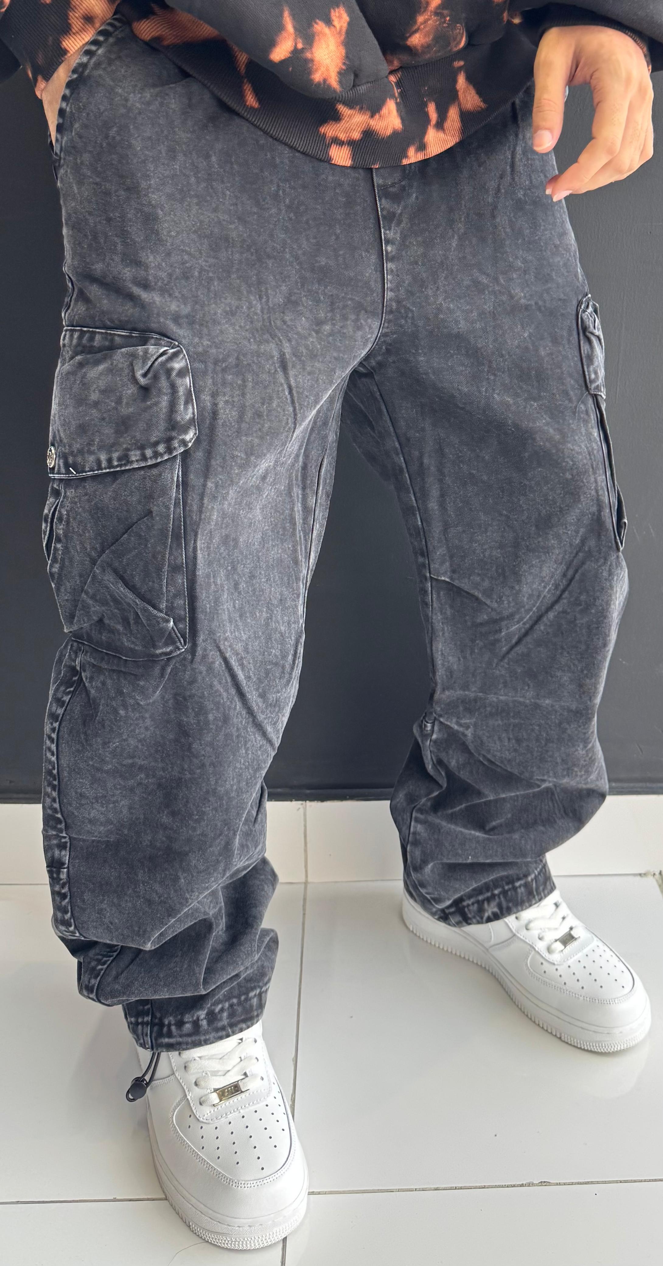 Washed Black Baggy Cargo Pants