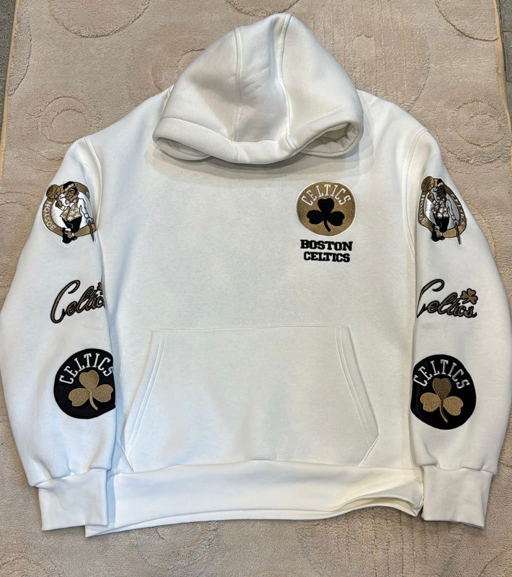 Boston Celtics Cream Heavyweight Multi-Patch Hoodie - Premium NBA Streetwear
