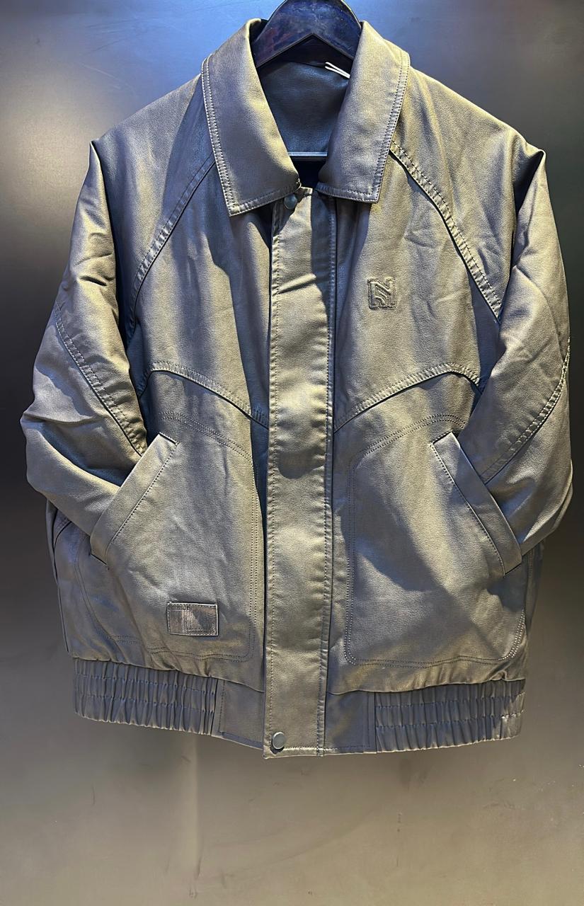 Men's Oversized Coated Bomber Jacket - Vintage Dark Olive/Charcoal