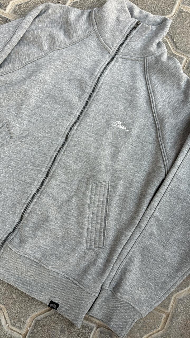 Classic Gray Full-Zip High-Neck Sweatshirt Jacket