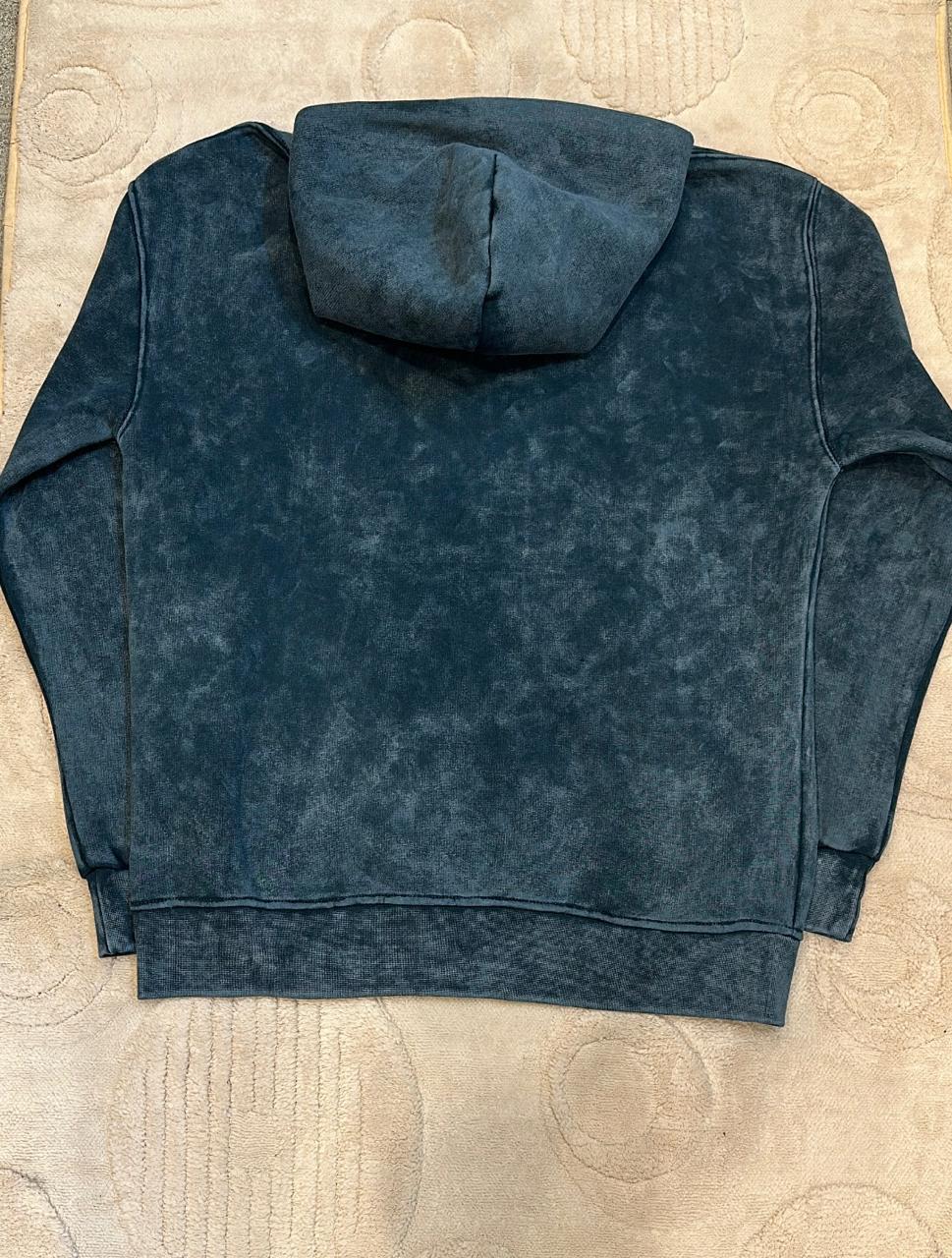 Distressed Teal/Blue POLI! Studded Acid Wash Hoodie Sweatshirt