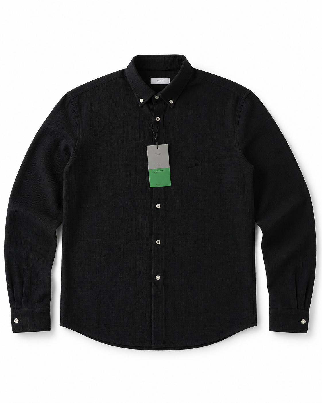 Black Button-Down Textured Shirt