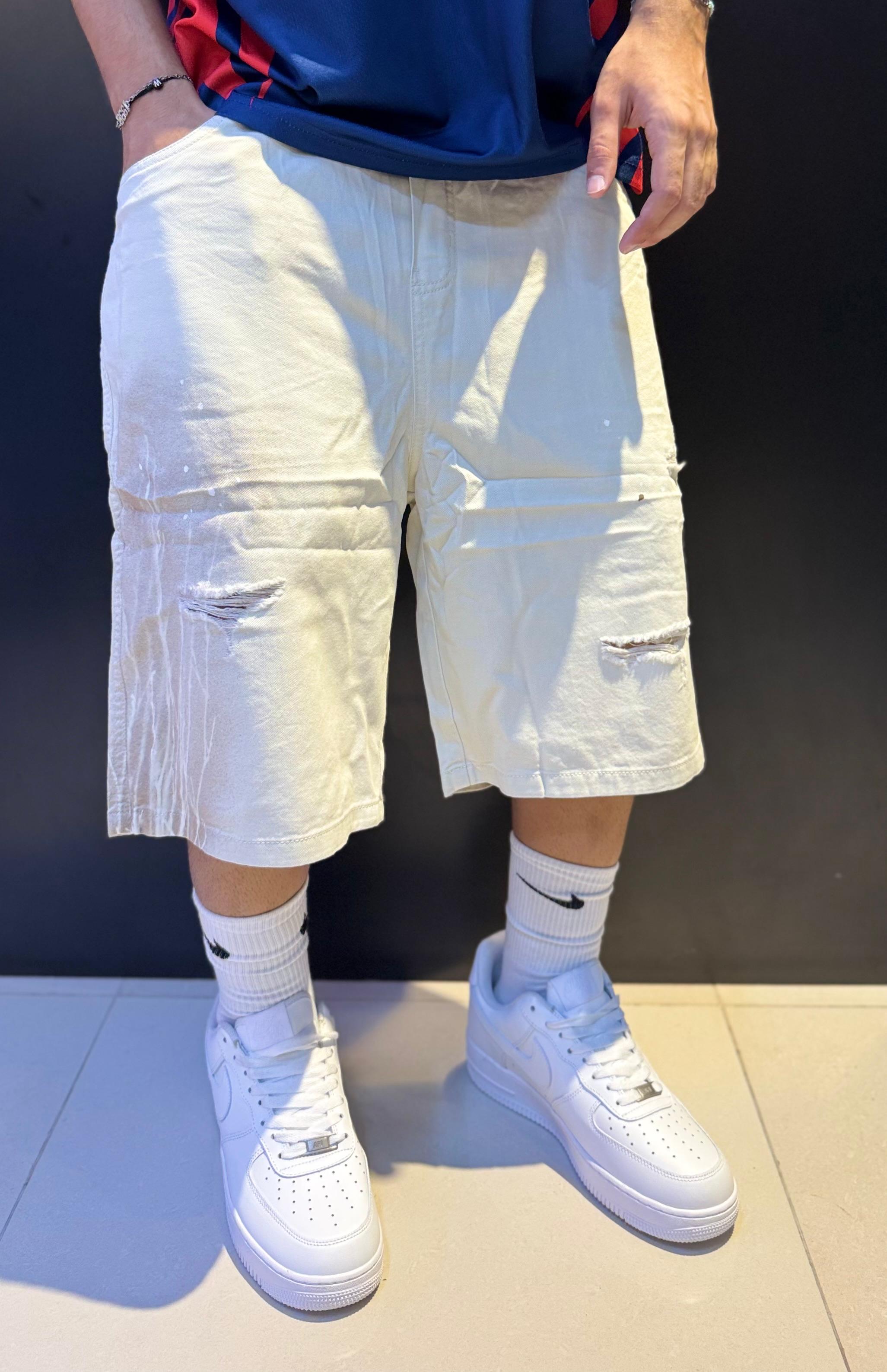 Distressed Knee-Length Denim Shorts