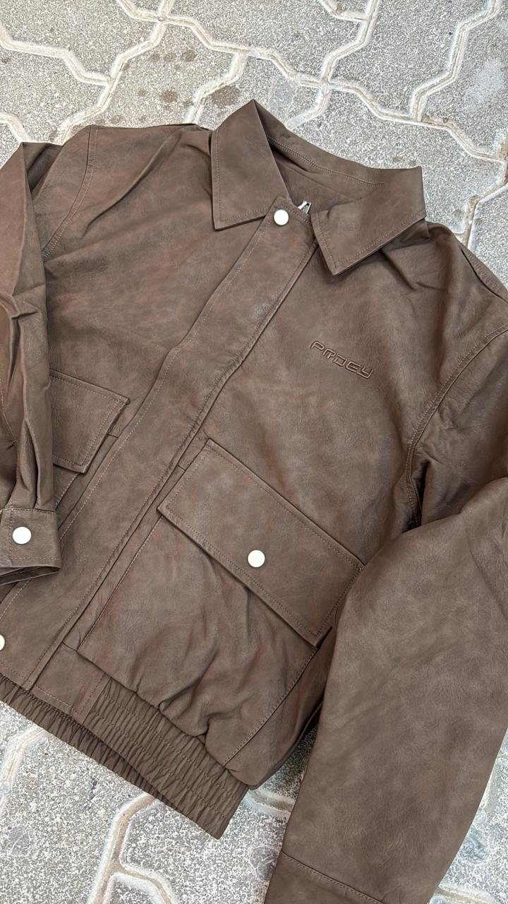 Rich Brown Faux Suede Bomber Jacket | "PRIVACY" Embroidery