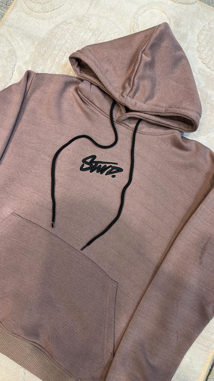 STWD. Script Logo LIGHT BROWN Mauve/Dusty Brown Pullover Hoodie - Unisex Relaxed Fit