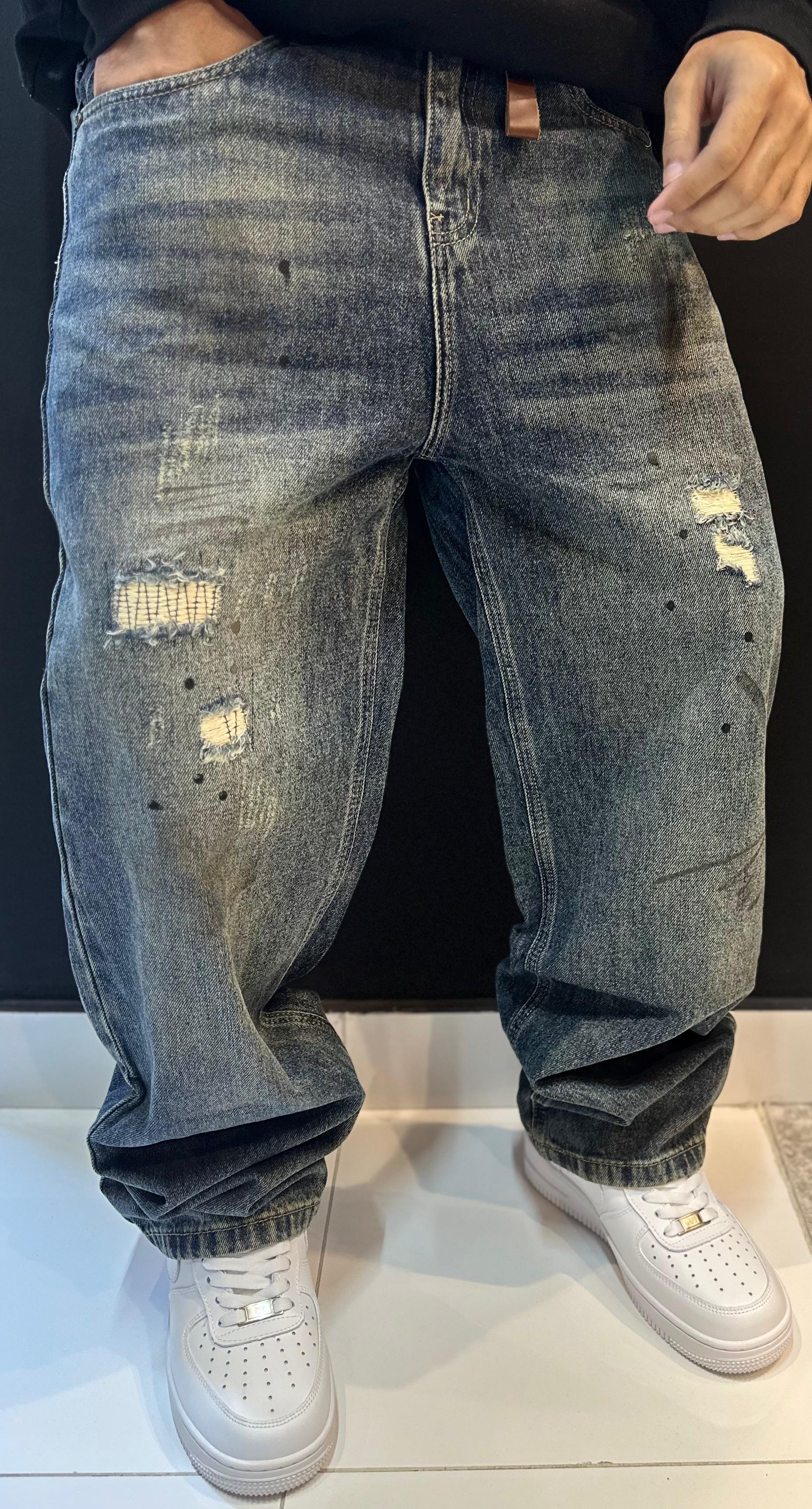 Distressed Wide-Leg Denim with Cutout Waist