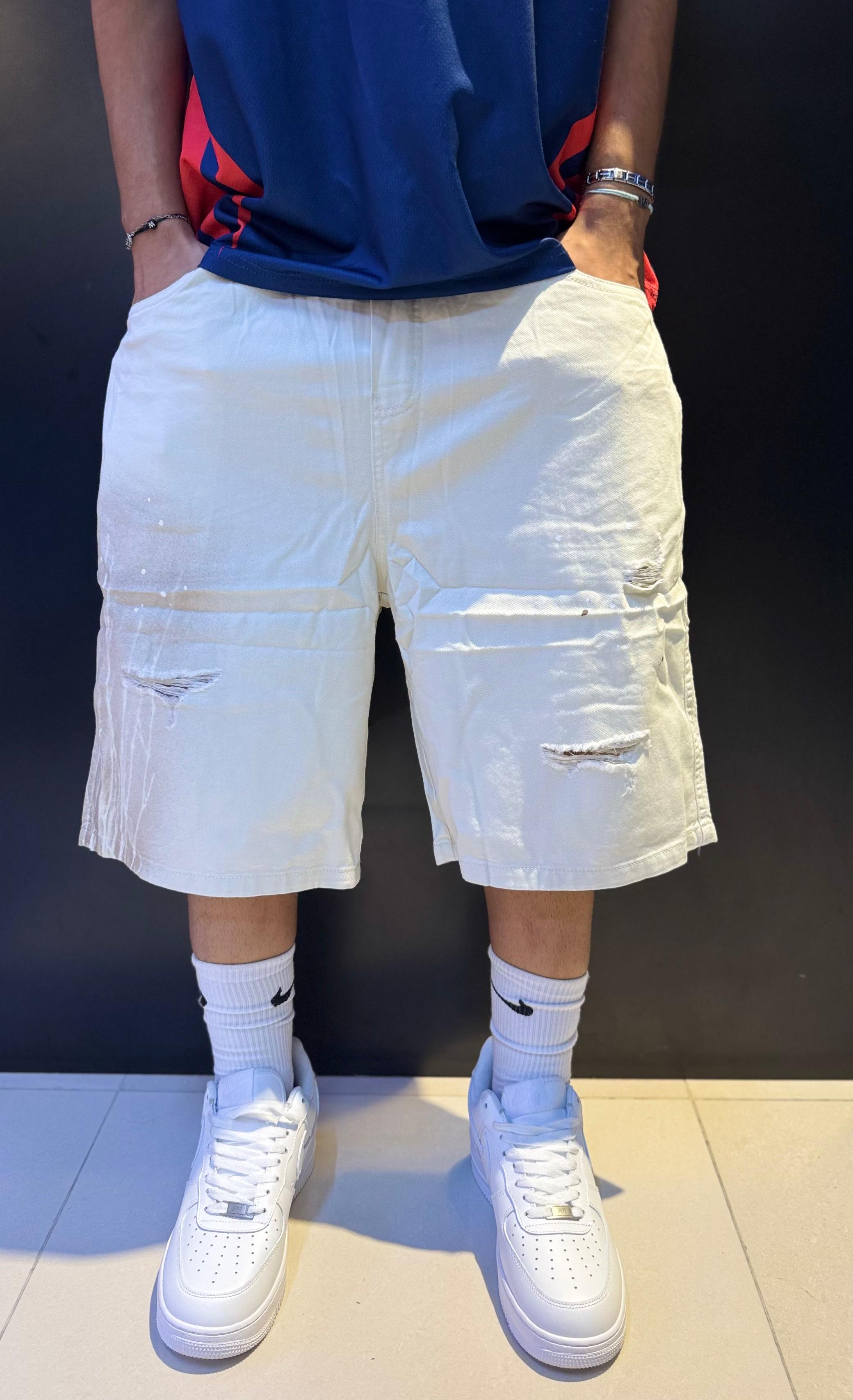 Distressed Knee-Length Denim Shorts