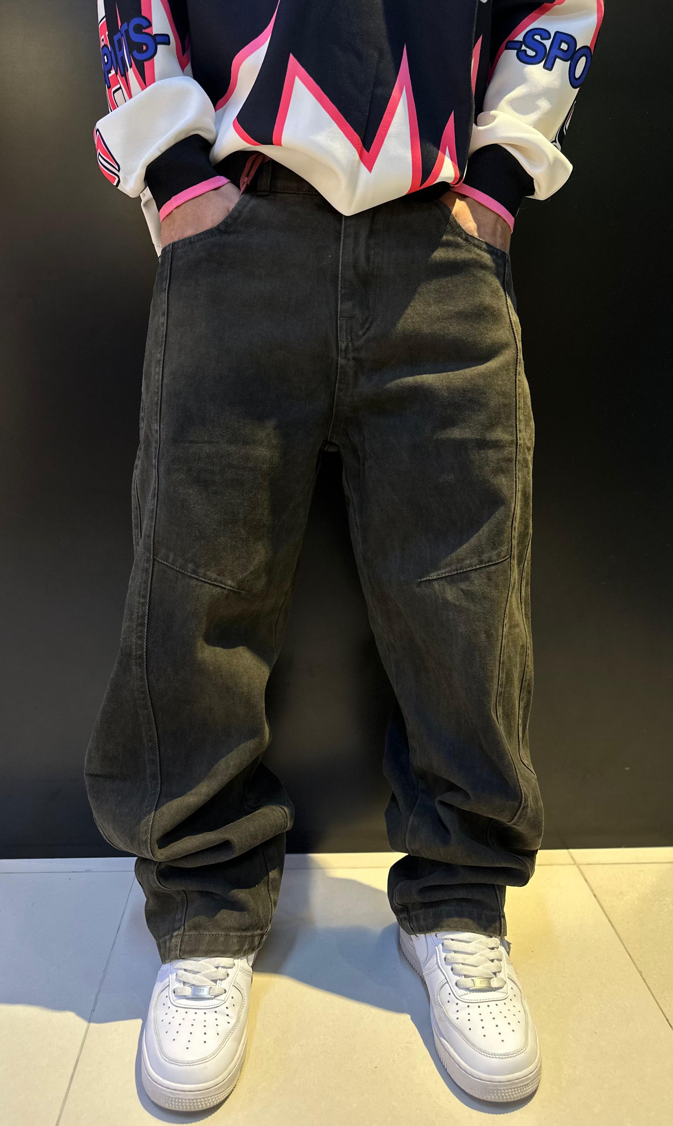 Dark Charcoal Baggy Denim Carpenter-Style Jeans