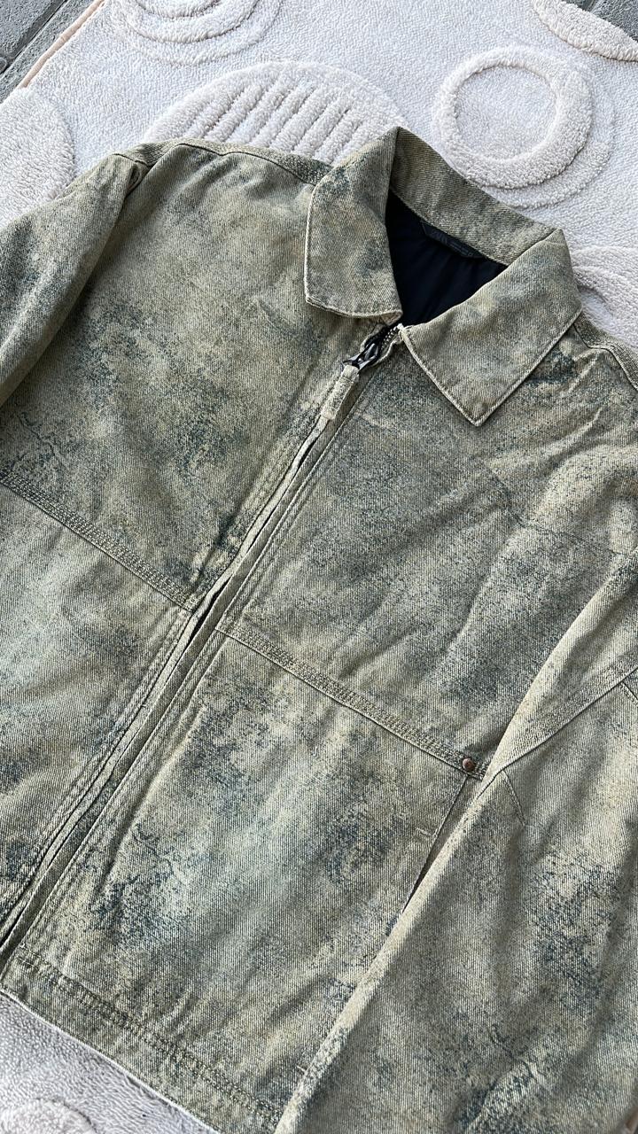ZARA Distressed Acid Wash Utility Jacket - Earth Tone Green