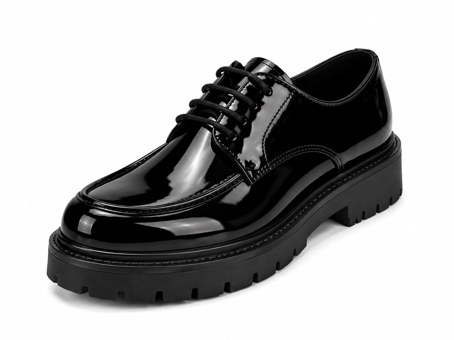 Black Men's Lace-Up Formal Shoes, Teenager Derby Shoes, Thick Sole Commuter Leather Shoes With High-End Feel, Black Chunky Lace-Up Fashionable Men's Shoes, Wedding Shoes