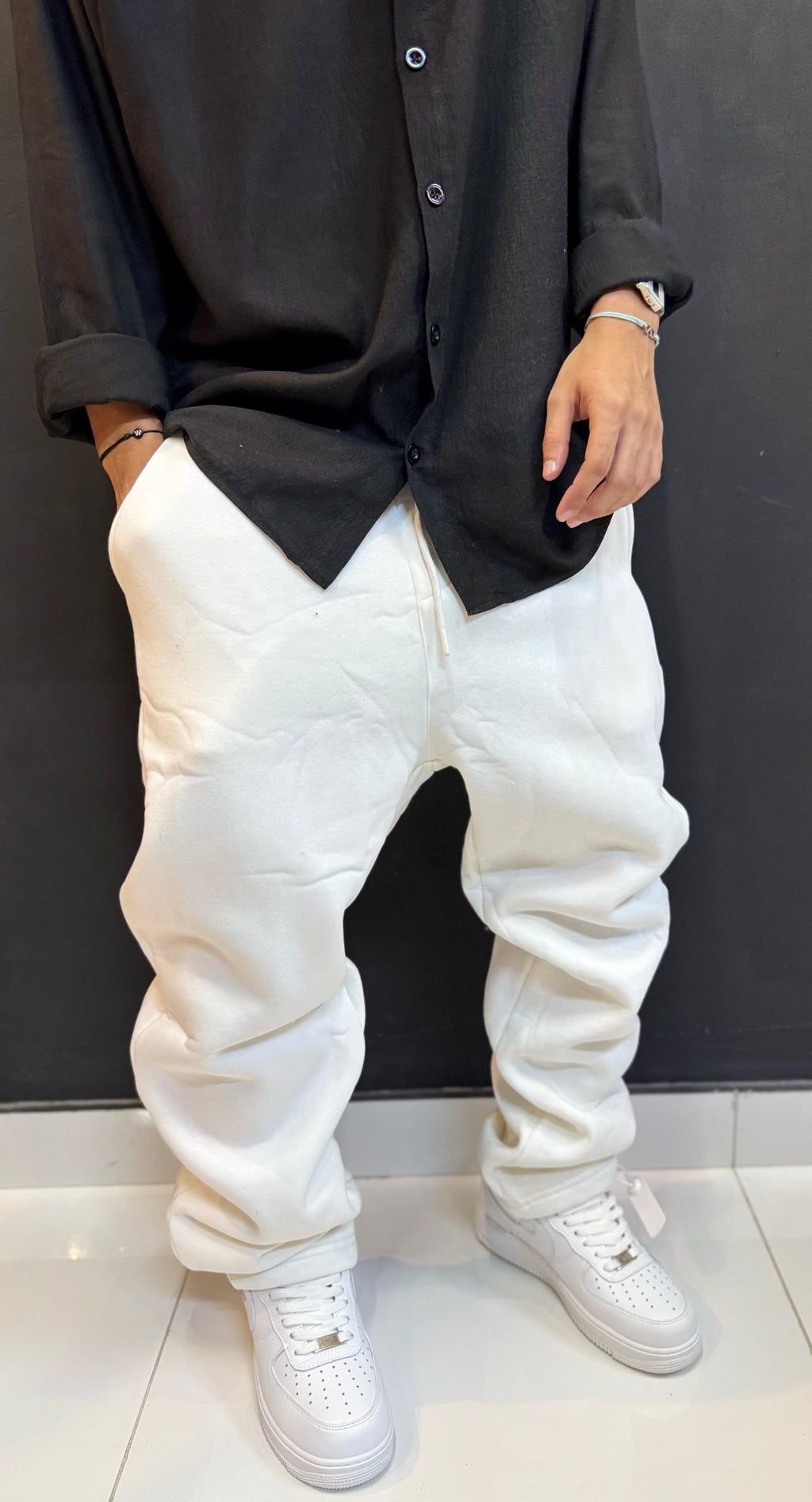 SF Minimalist Cream Baggy Sweatpants