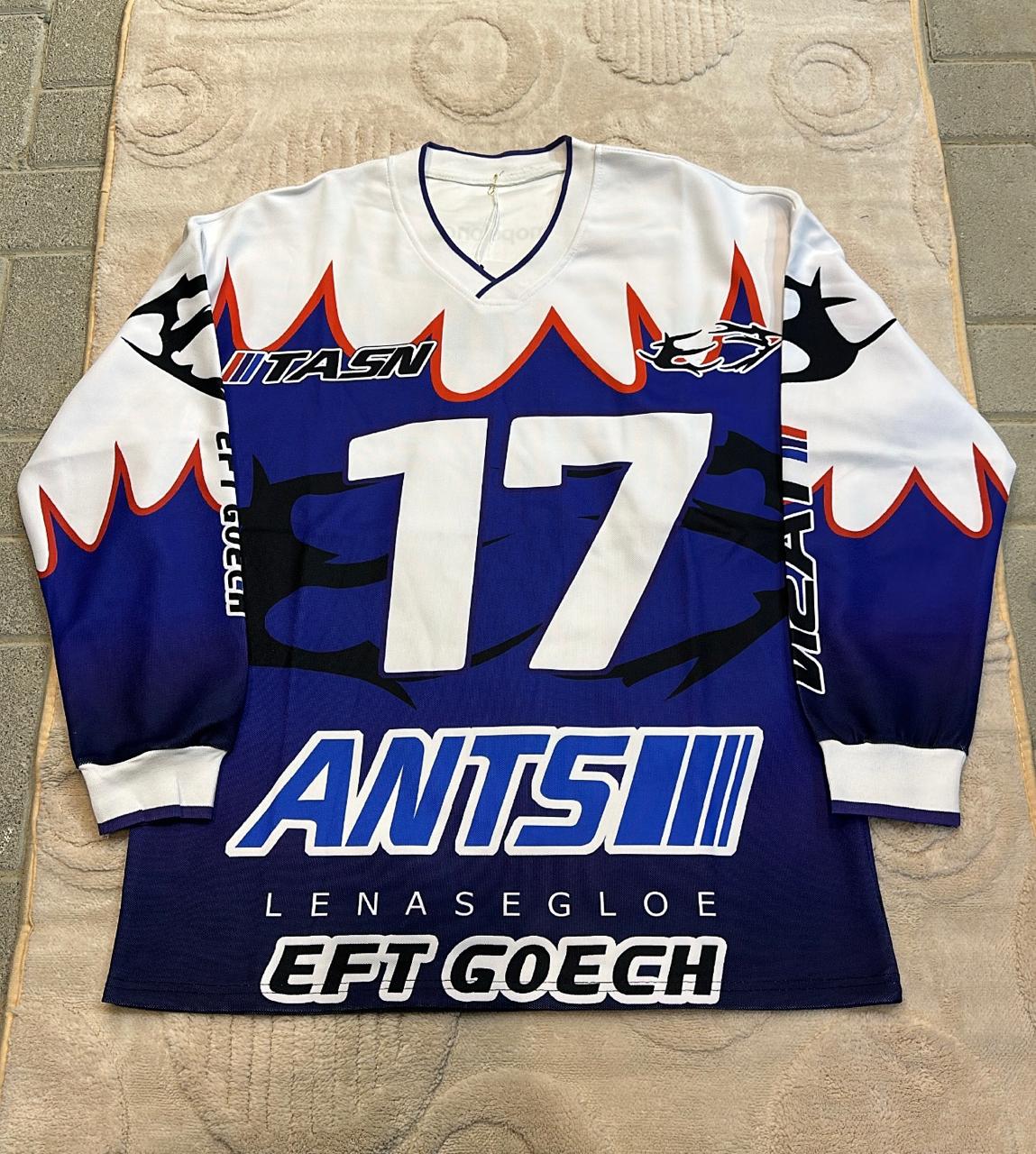 Free size Bold Blue & White Racing Jersey | "17 ANTSI" Graphic Long Sleeve