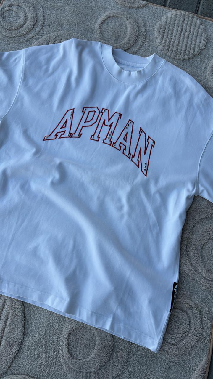 White Oversized APMAN T-Shirt | Red Arch/Marquee Graphic Tee