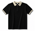 Elite Black Textured Zip Polo Shirt – Premium Smart Casual Knit Polo