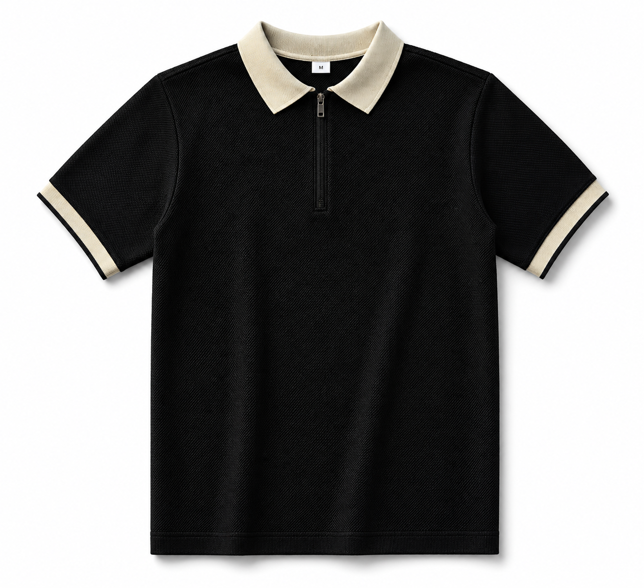 Elite Black Textured Zip Polo Shirt – Premium Smart Casual Knit Polo