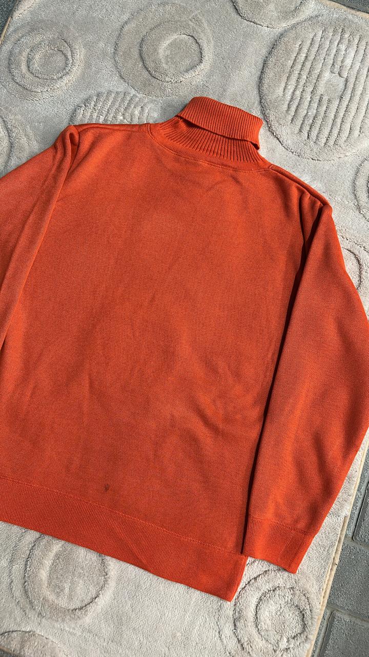 Vibrant Orange Knit Turtleneck Sweater | Bold Roll Neck Jumper