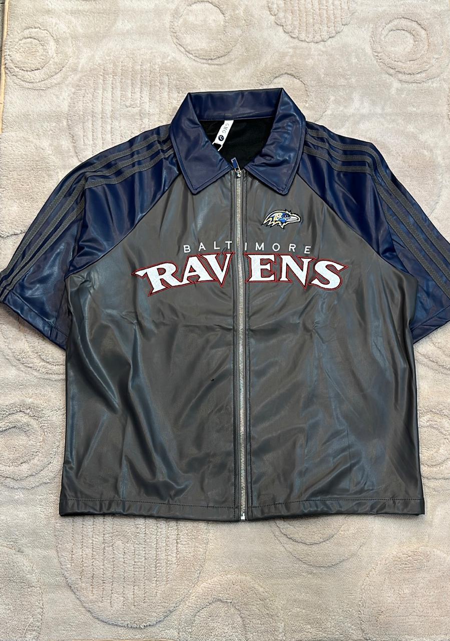 Vintage-Style Baltimore Ravens Short Sleeve Zip-Up Shirt/Jacket | Navy & Grey NFL Outerwear