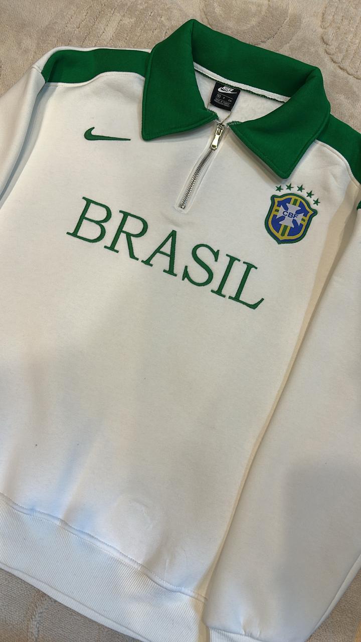 Reverse Colorway Nike Brasil Quarter-Zip Pullover - White & Green