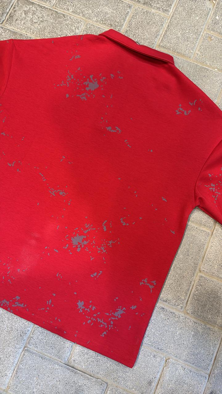Real Madrid Red Polo Shirt - Emirates Sponsor & Unique Distressed Pattern