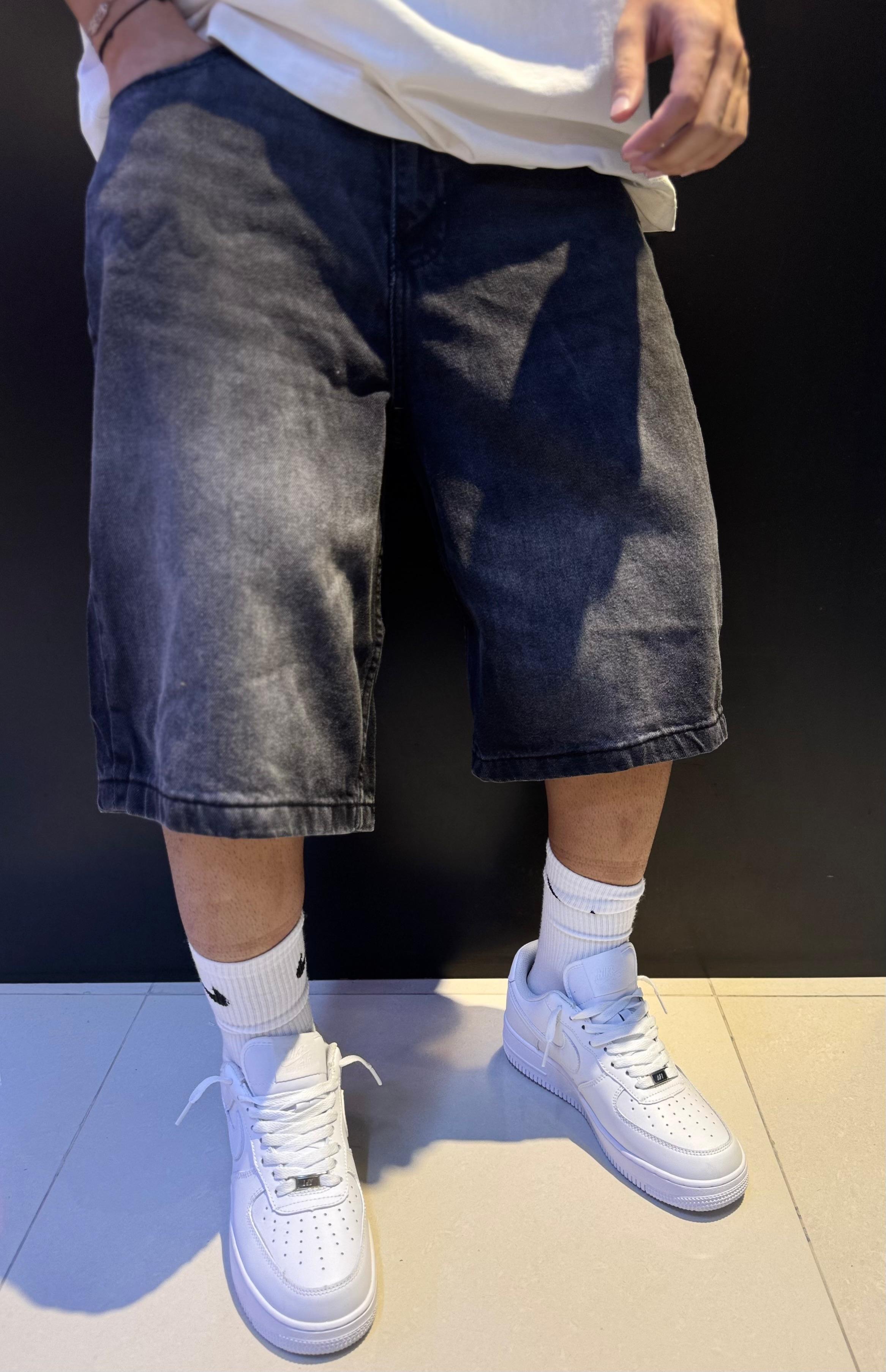 Faded Black Baggy Denim Shorts