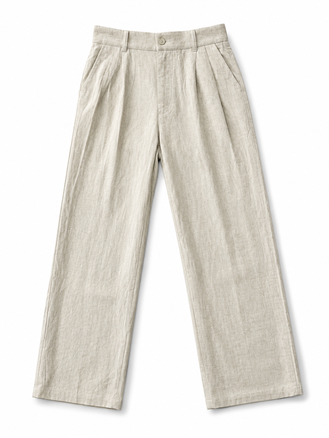 Premium Beige Linen Blend Wide Leg Trousers – Relaxed Fit Casual Pants