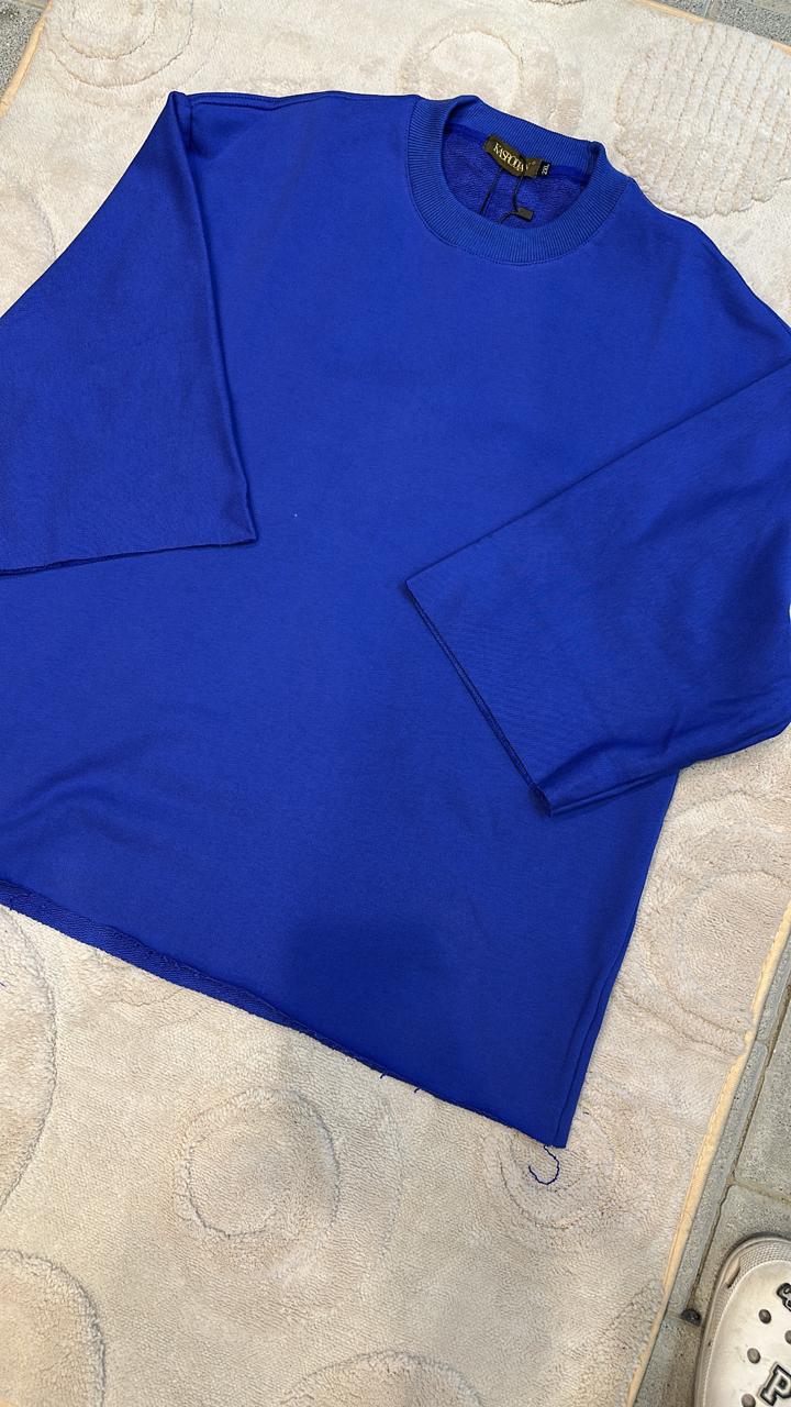 Bold Cobalt Blue Raw Edge Crewneck Top