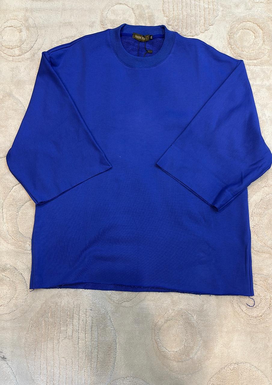 Bold Cobalt Blue Raw Edge Crewneck Top