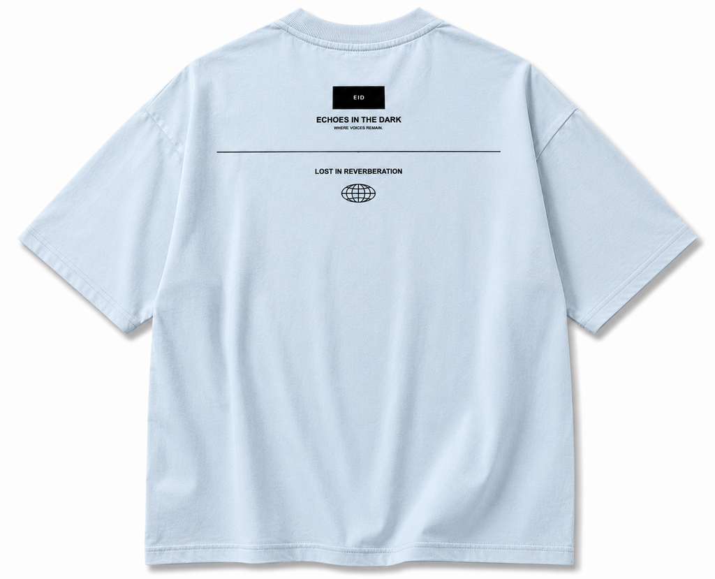 Echoes in the Dark Oversized Sky Blue Graphic T-Shirt