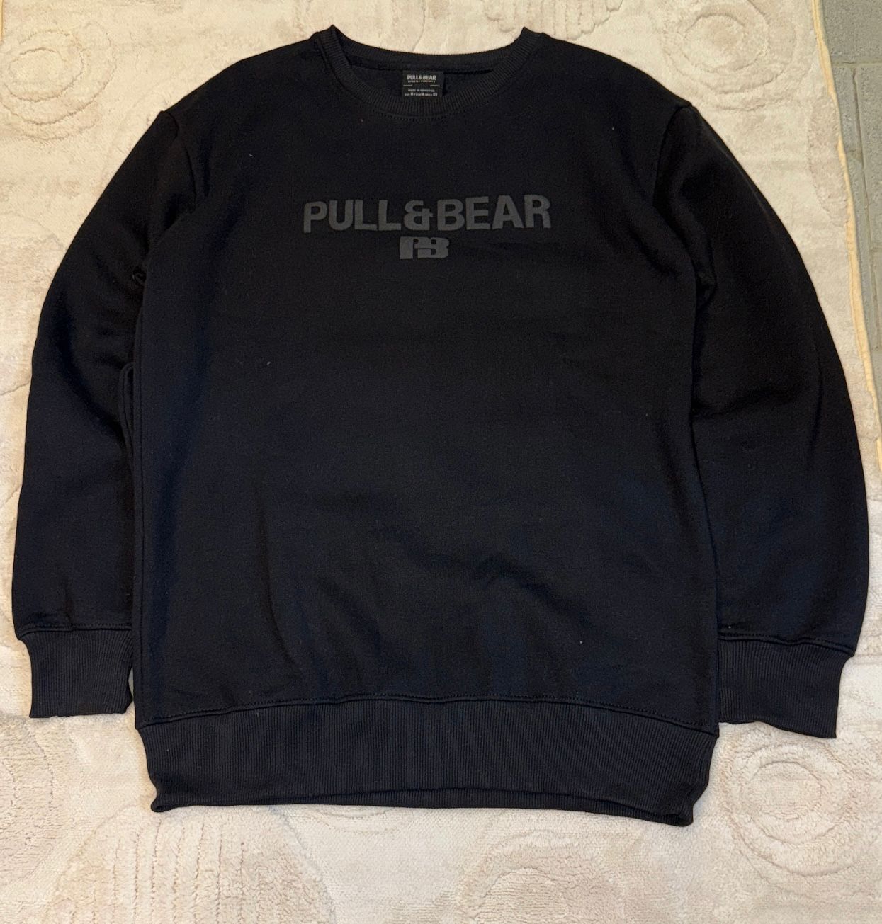 Pull&Bear Black Crewneck Sweatshirt - Embossed/Tonal Logo