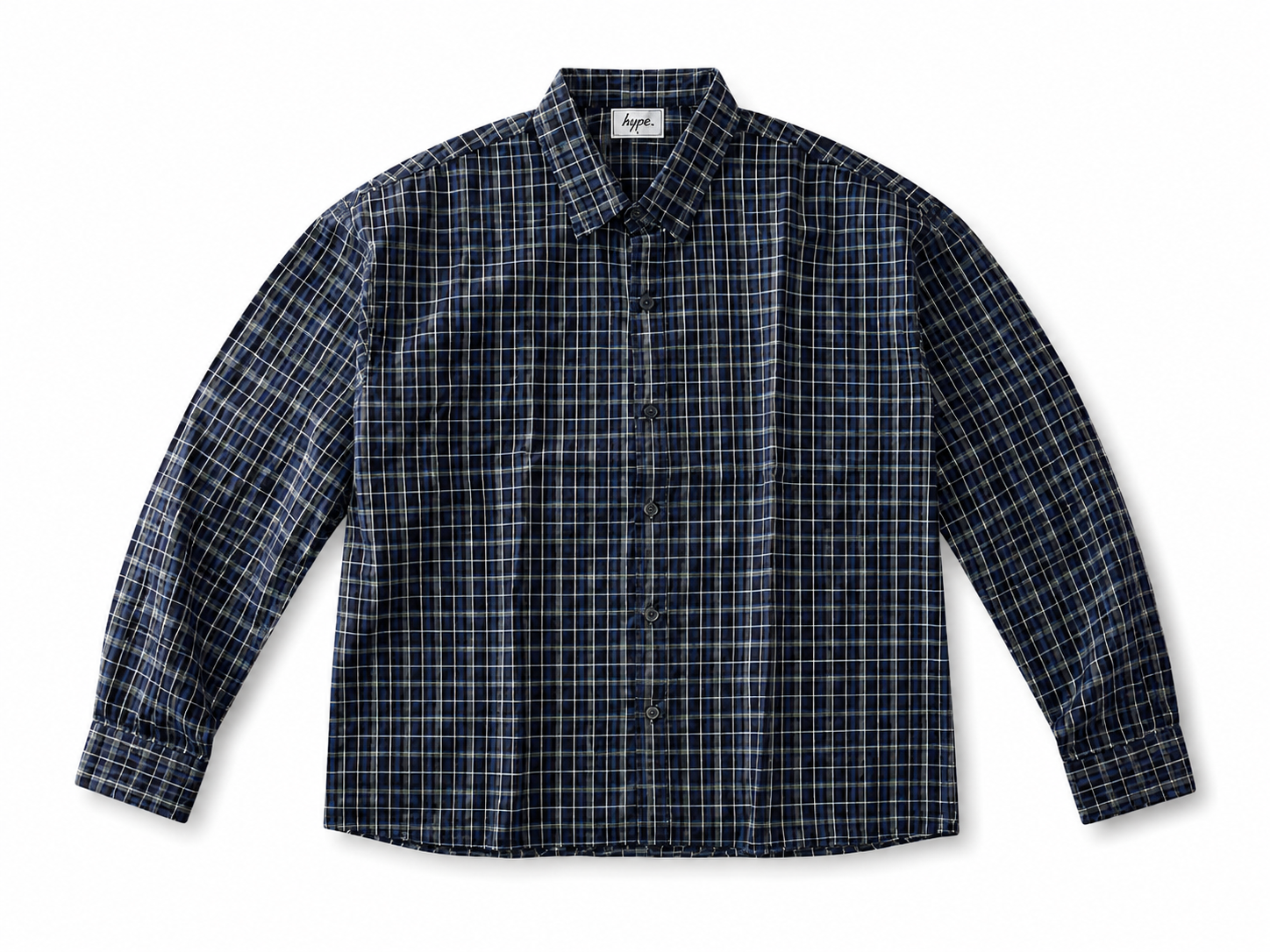 Men's Navy Plaid Long Sleeve Shirt – Classic Checkered Casual Button-Up