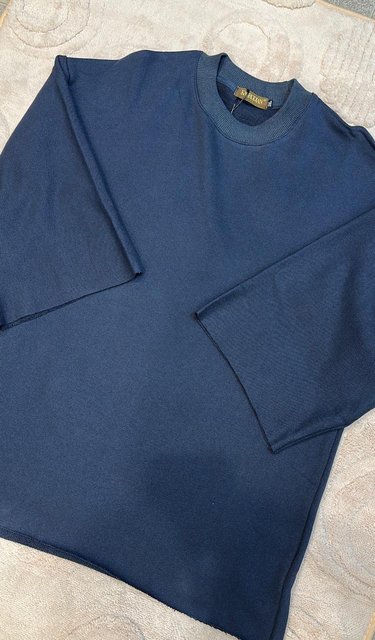 Deep Navy Minimalist Raw Edge Boxy Top